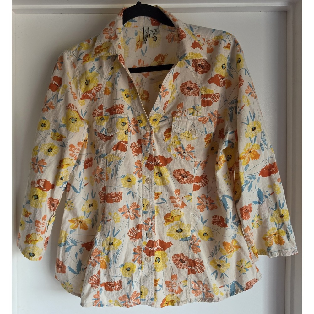 VTG Love Potion Womens PL Floral Cotton Boho Long Sleeve Shirt Blouse Top
